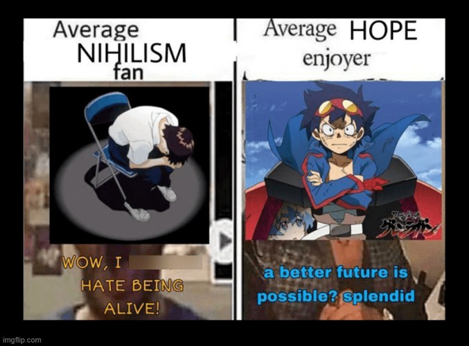 image tagged in average fan vs average enjoyer,neon genesis evangelion,gurren lagann | made w/ Imgflip meme maker