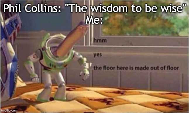 hmm yes the floor here is made out of floor | Phil Collins: "The wisdom to be wise"
Me: | image tagged in hmm yes the floor here is made out of floor | made w/ Imgflip meme maker