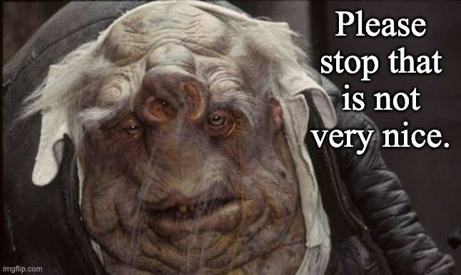 shrek with down syndrome | Please stop that is not very nice. | image tagged in shrek with down syndrome | made w/ Imgflip meme maker