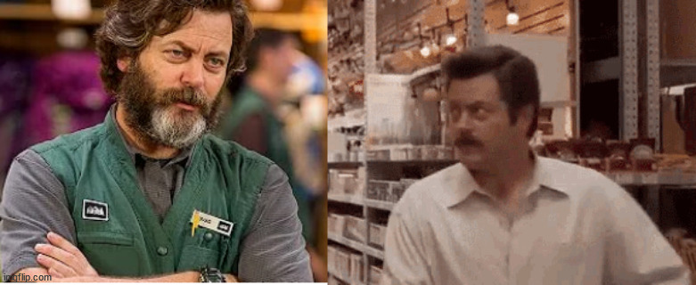 REI Employee | image tagged in nick offerman,rei | made w/ Imgflip meme maker