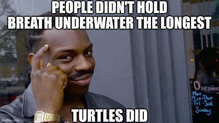 They did search it up | PEOPLE DIDN'T HOLD BREATH UNDERWATER THE LONGEST; TURTLES DID | image tagged in memes,roll safe think about it | made w/ Imgflip meme maker