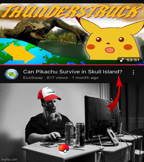 Pikachu: “Nah, I’d Win” | image tagged in gigachad on the computer,memes,pokemon,king kong,funny,shitpost | made w/ Imgflip meme maker