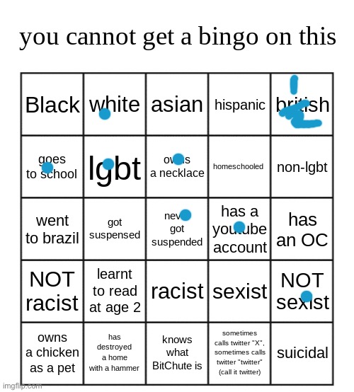 It’s technically possible to get bingo though so misinformation (diagonals) | image tagged in you simply just cant | made w/ Imgflip meme maker