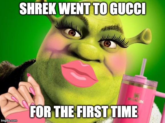 Shrek is Preppy | SHREK WENT TO GUCCI; FOR THE FIRST TIME | image tagged in funny meme | made w/ Imgflip meme maker