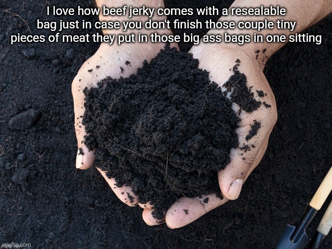 LOAM | I love how beef jerky comes with a resealable bag just in case you don't finish those couple tiny pieces of meat they put in those big ass bags in one sitting | image tagged in loam | made w/ Imgflip meme maker