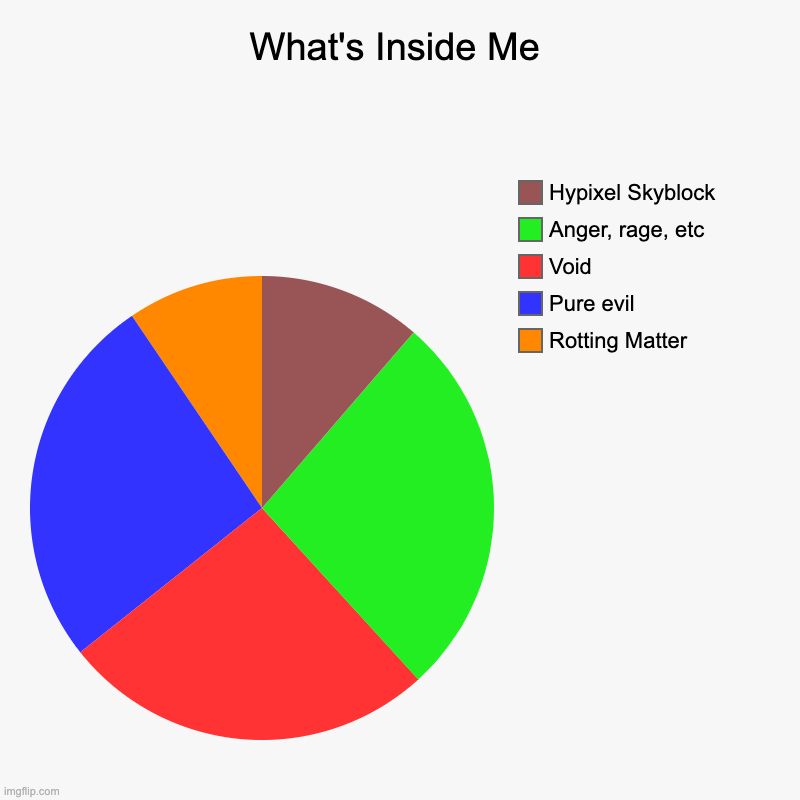 What's Inside Me: | What's Inside Me | Rotting Matter, Pure evil, Void, Anger, rage, etc, Hypixel Skyblock | image tagged in charts,pie charts | made w/ Imgflip chart maker
