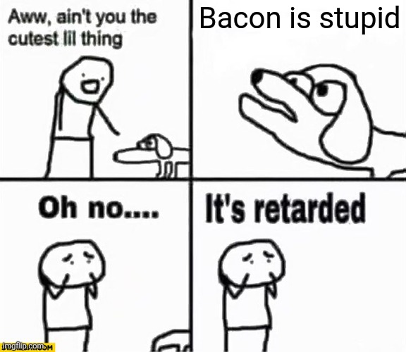 Oh no it's retarded! | Bacon is stupid | image tagged in oh no it's retarded,bacon,retard | made w/ Imgflip meme maker