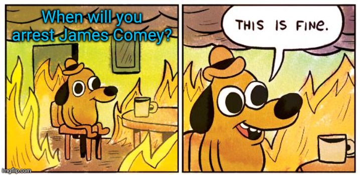 Hey, AG Pam Bondi | When will you arrest James Comey? | image tagged in memes,this is fine,no really | made w/ Imgflip meme maker