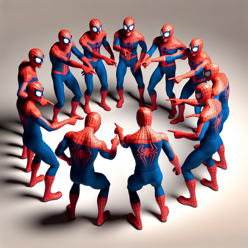9 spiderman pointing at each other Blank Meme Template