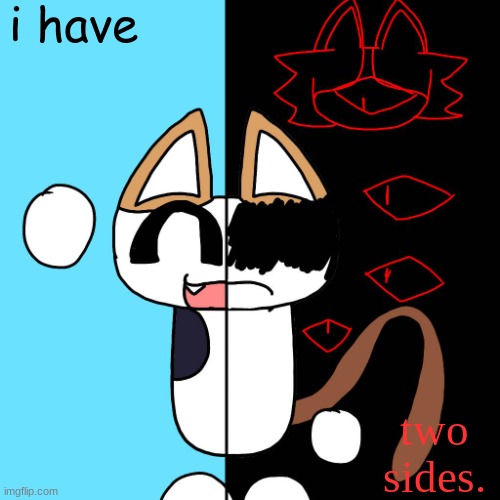 Catto happy and depressed | i have; two sides. | image tagged in catto happy and depressed | made w/ Imgflip meme maker