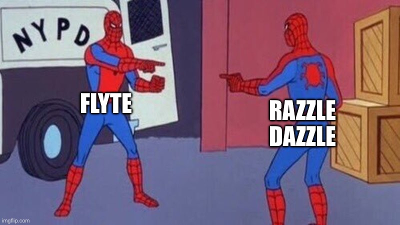 Omg I started Imgflip the Same Day as You Flyte | FLYTE; RAZZLE DAZZLE | image tagged in spiderman pointing at spiderman,razzle dazzle,flyte,imgflip users,funny,memes | made w/ Imgflip meme maker