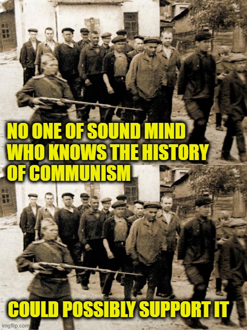 More Leftist Logic | NO ONE OF SOUND MIND 
WHO KNOWS THE HISTORY
OF COMMUNISM; COULD POSSIBLY SUPPORT IT | image tagged in communism | made w/ Imgflip meme maker