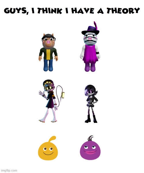 Not to mention these characters are close to each other | image tagged in blank white template,murder drones,roblox piggy,locoroco | made w/ Imgflip meme maker