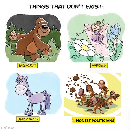 The World We live In | HONEST POLITICIANS | image tagged in things that don't exist,politicians suck,greedy,arrogant,you guys always act like you're better than me | made w/ Imgflip meme maker