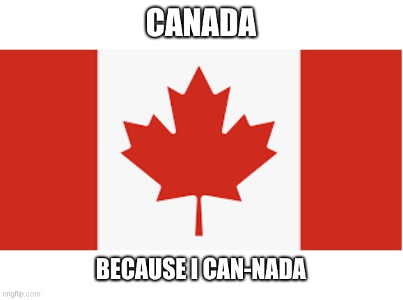 CANADA | CANADA; BECAUSE I CAN-NADA | image tagged in bad pun,canada,why are you reading the tags,do not steal,unnecessary tags | made w/ Imgflip meme maker