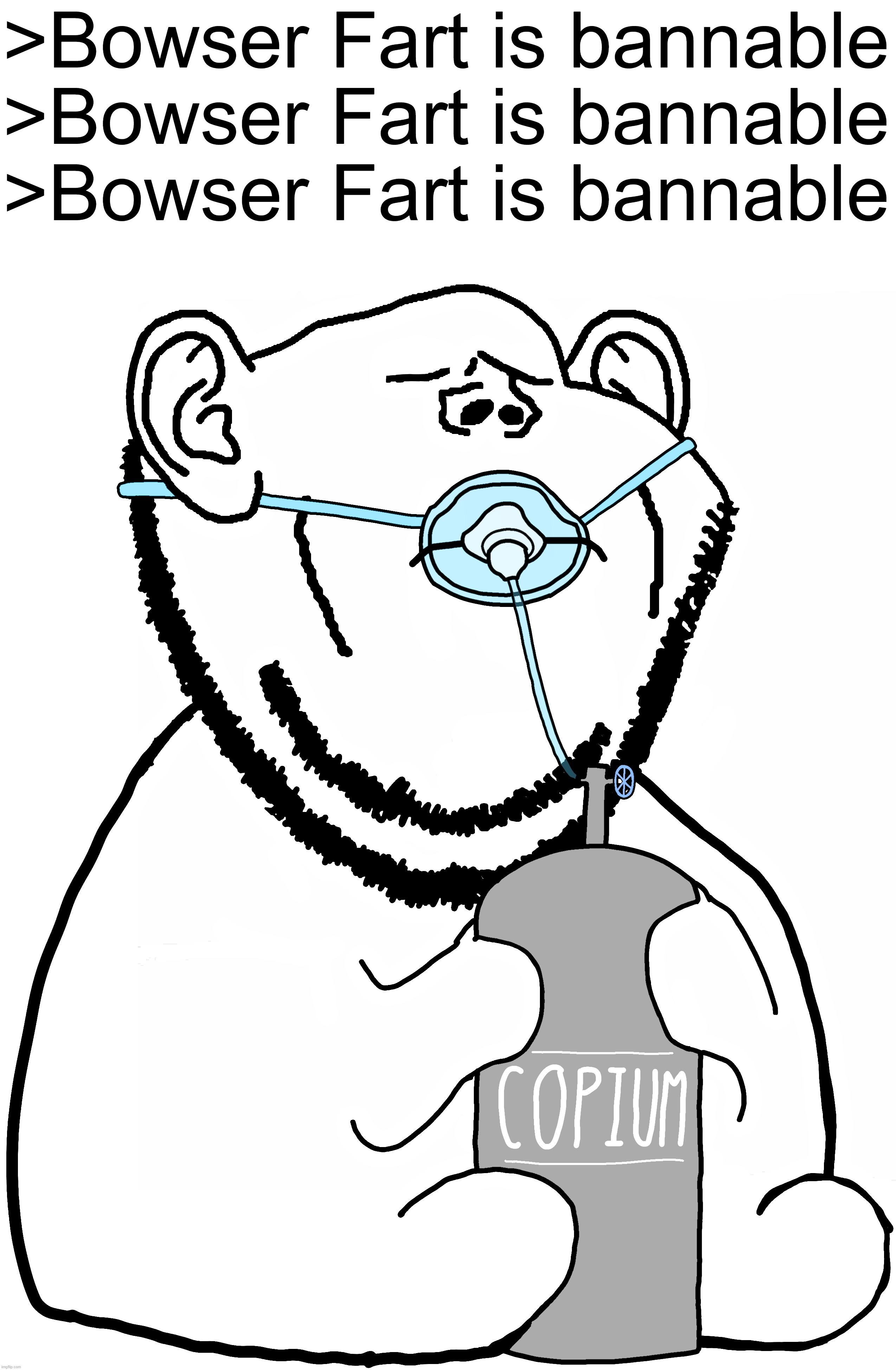 >Bowser Fart is bannable
>Bowser Fart is bannable
>Bowser Fart is bannable | made w/ Imgflip meme maker