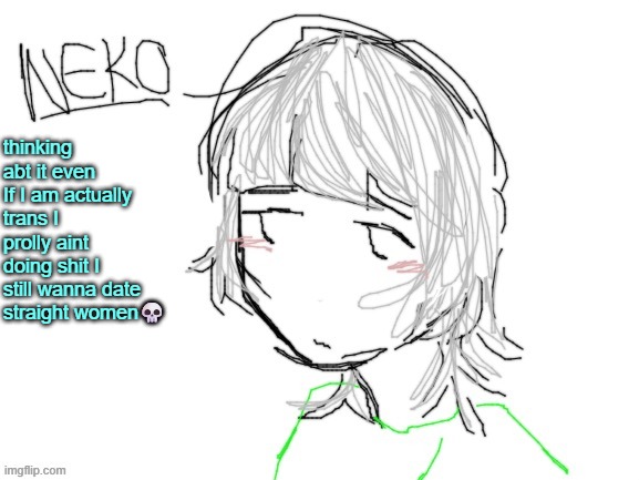 Neko drawn by Cinna | thinking abt it even If I am actually trans I prolly aint doing shit I still wanna date straight women💀 | image tagged in neko drawn by cinna | made w/ Imgflip meme maker