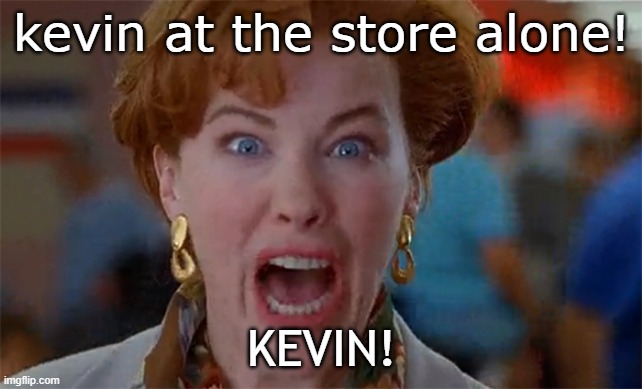 home alone kevin | kevin at the store alone! KEVIN! | image tagged in home alone kevin | made w/ Imgflip meme maker