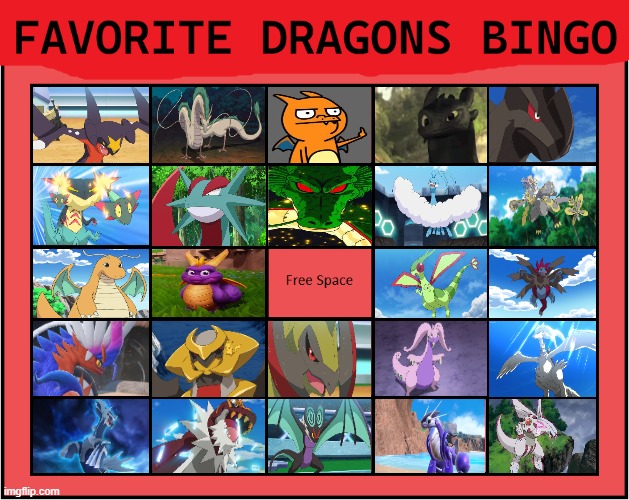 favorite dragons bingo | image tagged in favorite dragons bingo,pokemon,studio ghibli,how to train your dragon,dragons,videogames | made w/ Imgflip meme maker