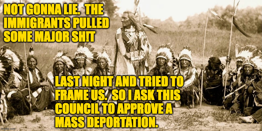 NOT GONNA LIE.  THE
IMMIGRANTS PULLED
SOME MAJOR SH!T LAST NIGHT AND TRIED TO
FRAME US.  SO I ASK THIS
COUNCIL TO APPROVE A
MASS DEPORTATION | made w/ Imgflip meme maker