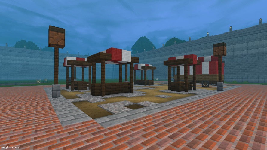 Also added a marketplace and a wagon.
(I'm gonna redo the market stalls, I dont think they look great.) | image tagged in minecraft | made w/ Imgflip meme maker
