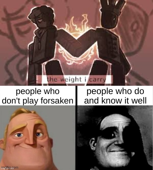 That's just... no | people who don't play forsaken; people who do and know it well | image tagged in people who don't know vs people who know | made w/ Imgflip meme maker