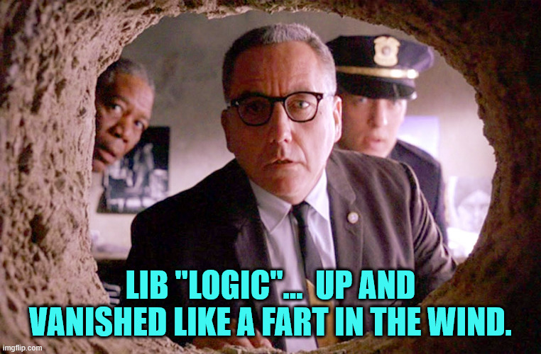 Shawshank Warden | LIB "LOGIC"...  UP AND VANISHED LIKE A FART IN THE WIND. | image tagged in shawshank warden | made w/ Imgflip meme maker