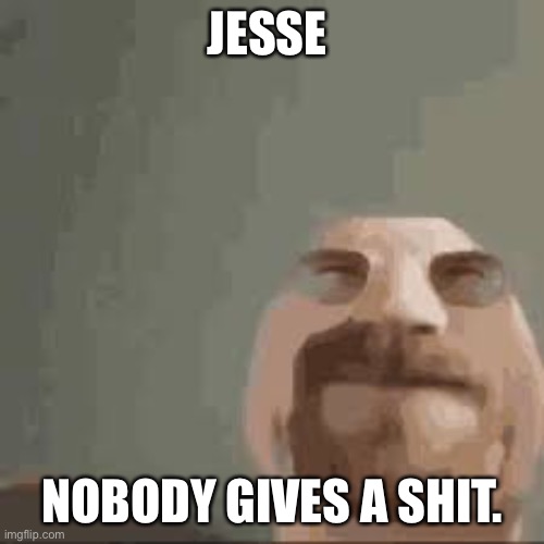 Jesse, Nobody gives a shit. | JESSE; NOBODY GIVES A SHIT. | image tagged in jesse nobody gives a shit | made w/ Imgflip meme maker