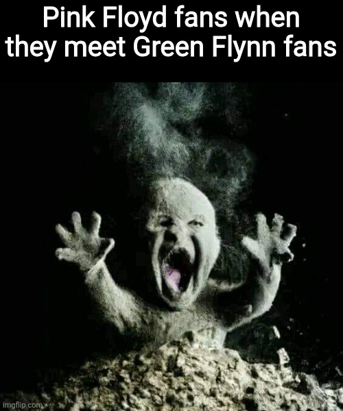 Ash baby | Pink Floyd fans when they meet Green Flynn fans | image tagged in ash baby | made w/ Imgflip meme maker