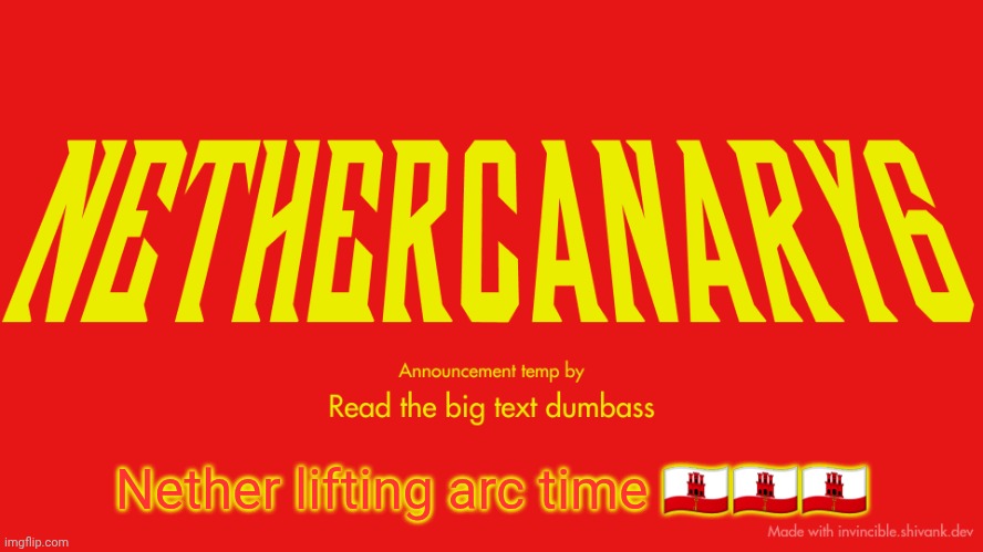 TITLE CARD | Nether lifting arc time 🇬🇮🇬🇮🇬🇮 | image tagged in title card | made w/ Imgflip meme maker