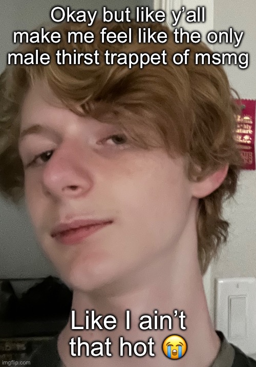 Okay but like y’all make me feel like the only male thirst trappet of msmg; Like I ain’t that hot 😭 | made w/ Imgflip meme maker