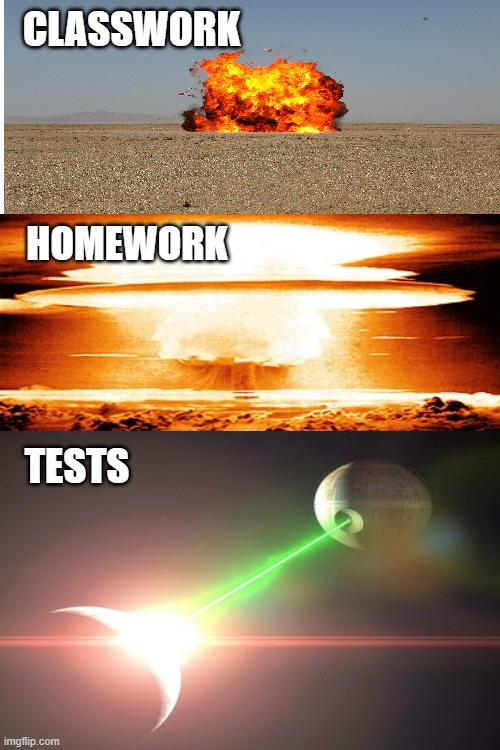 School Work Meme | CLASSWORK; HOMEWORK; TESTS | made w/ Imgflip meme maker