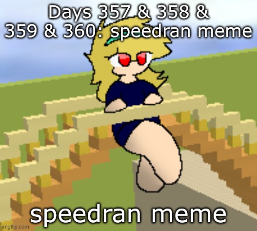 Days 357 & 358 & 359 & 360: bottom text | Days 357 & 358 & 359 & 360: speedran meme; speedran meme | image tagged in nice,stuff,memes,bottom text | made w/ Imgflip meme maker