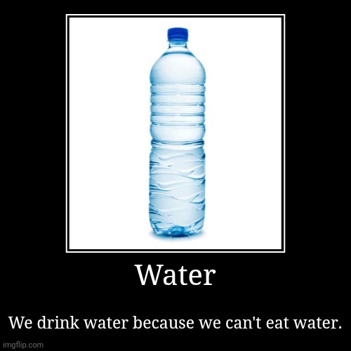 Water | We drink water because we can't eat water. | image tagged in funny,demotivationals | made w/ Imgflip demotivational maker
