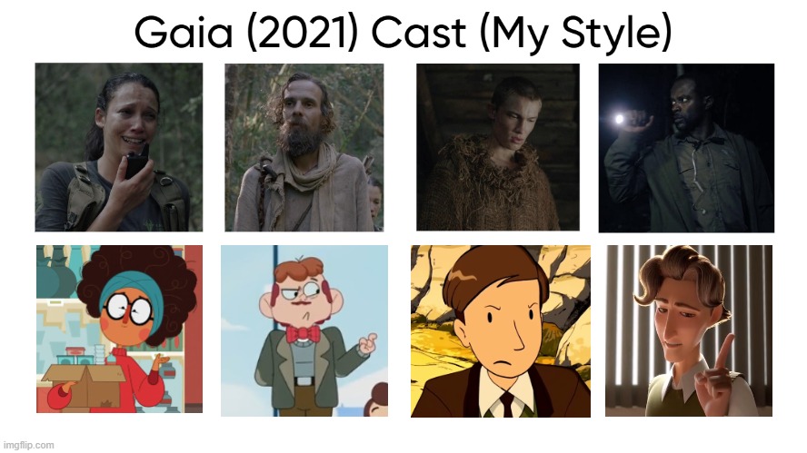 Gaia (2021) Cast (My Style) | image tagged in gaia 2021 cast my style,meme,memes,spoof cast,gaia,characters | made w/ Imgflip meme maker