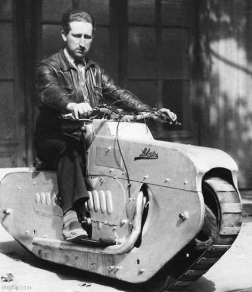 Tractor-Cycle, 1938 | image tagged in weird,tractor,cycle,invention,history memes | made w/ Imgflip meme maker