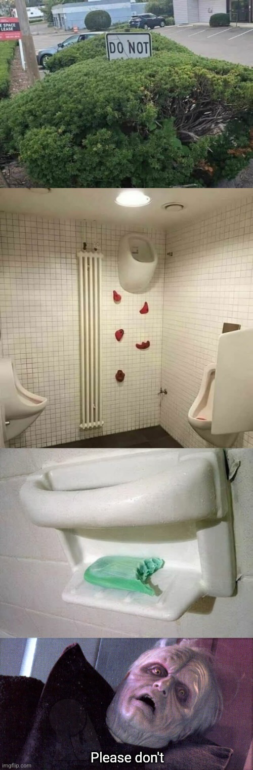 Please don't | image tagged in palpatine please dont,do not,warning sign,urinal,soap,bad ideas | made w/ Imgflip meme maker