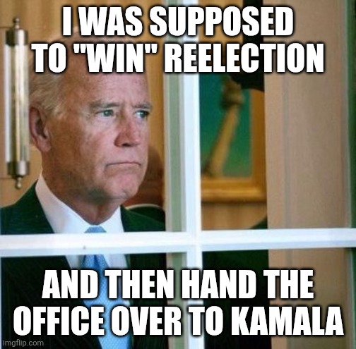 Sad Joe Biden | I WAS SUPPOSED TO "WIN" REELECTION AND THEN HAND THE OFFICE OVER TO KAMALA | image tagged in sad joe biden | made w/ Imgflip meme maker