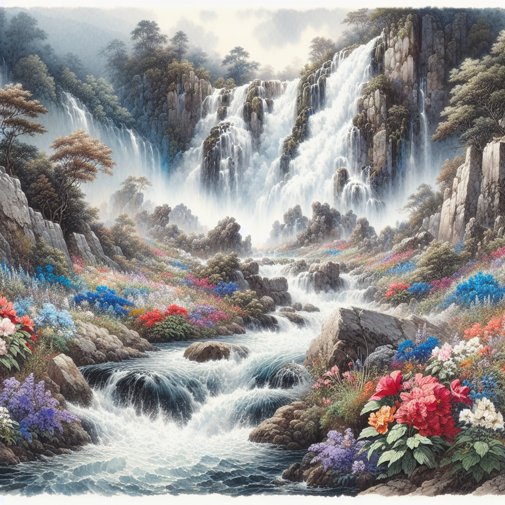 Waterfall with flowers Blank Meme Template