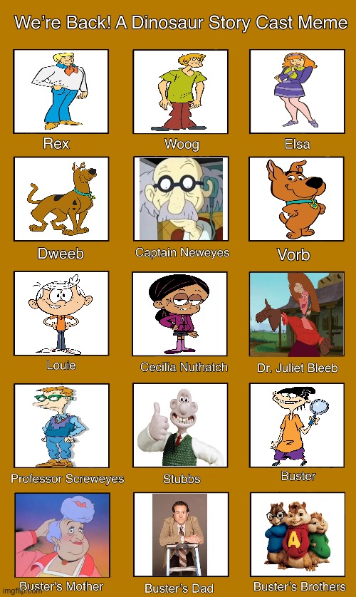 We’re Back! A Dinosaur Story cast (my version 2) | image tagged in we're back a dinosaur story cast meme | made w/ Imgflip meme maker