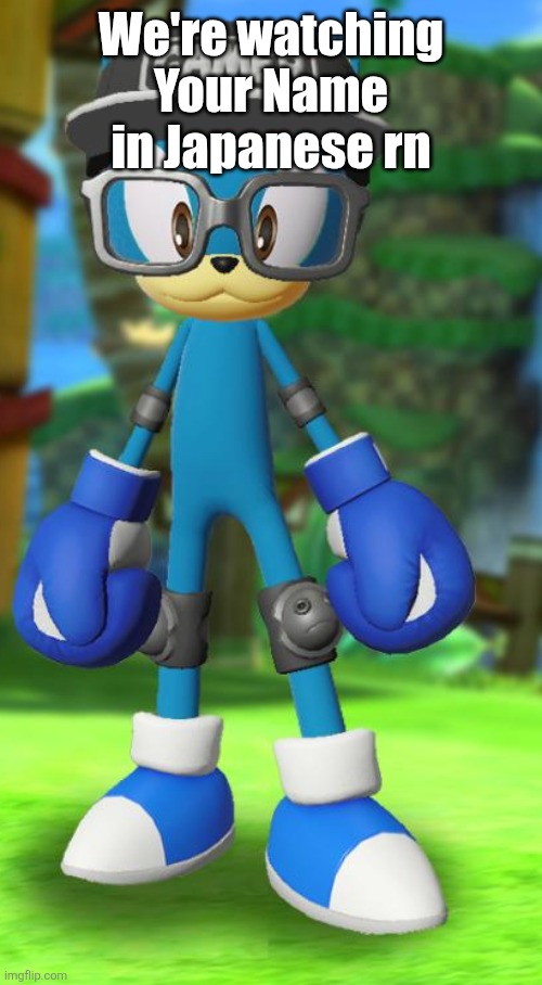 Pump but recreated in the official Sega fan card maker | We're watching Your Name in Japanese rn | image tagged in pump but recreated in the official sega fan card maker | made w/ Imgflip meme maker