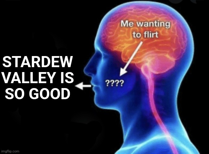 Me wanting to flirt | STARDEW VALLEY IS SO GOOD | image tagged in me wanting to flirt | made w/ Imgflip meme maker