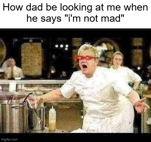 How dad be looking at me | How dad be looking at me when
he says "i'm not mad" | image tagged in gordon ramsay | made w/ Imgflip meme maker