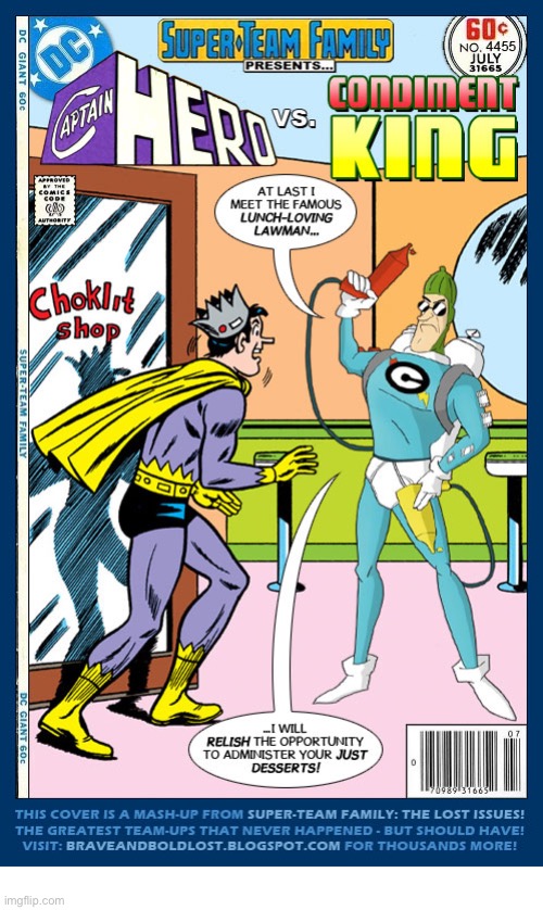 image tagged in comics,captain hero,condiment king,archie comics,mashup | made w/ Imgflip meme maker