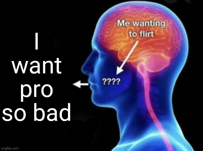 Me wanting to flirt | I want pro so bad | image tagged in me wanting to flirt | made w/ Imgflip meme maker