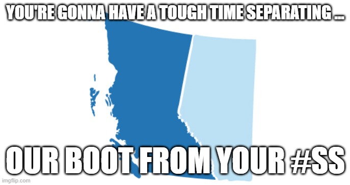 canada politics | YOU'RE GONNA HAVE A TOUGH TIME SEPARATING ... OUR BOOT FROM YOUR #SS | image tagged in political meme | made w/ Imgflip meme maker