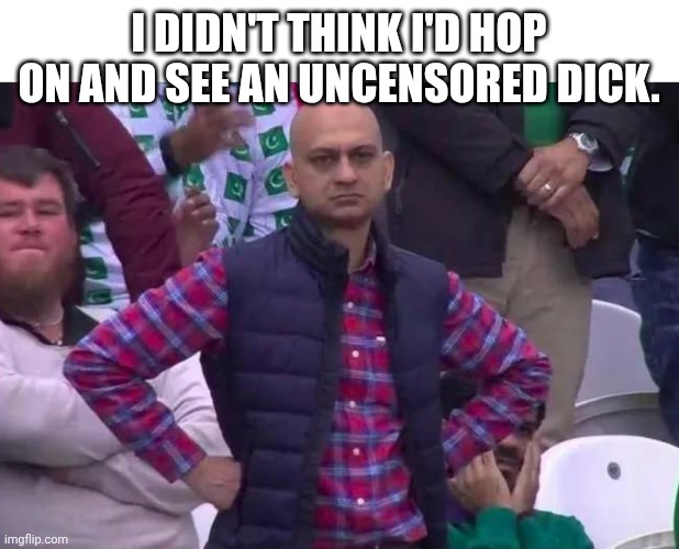 Like, why | I DIDN'T THINK I'D HOP ON AND SEE AN UNCENSORED DICK. | image tagged in unimpressed man | made w/ Imgflip meme maker