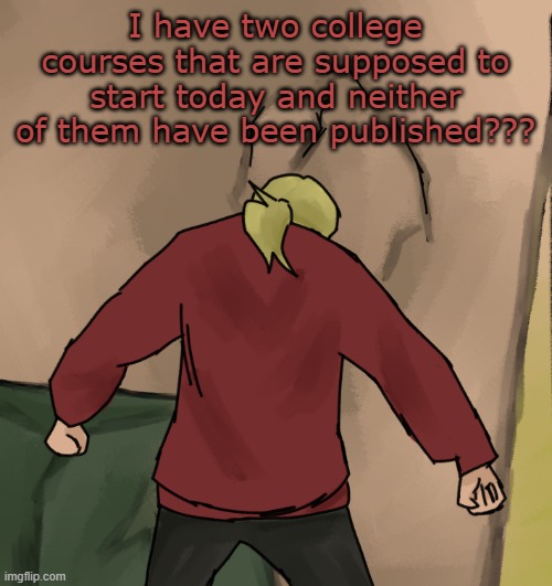wth | I have two college courses that are supposed to start today and neither of them have been published??? | image tagged in disco wall | made w/ Imgflip meme maker