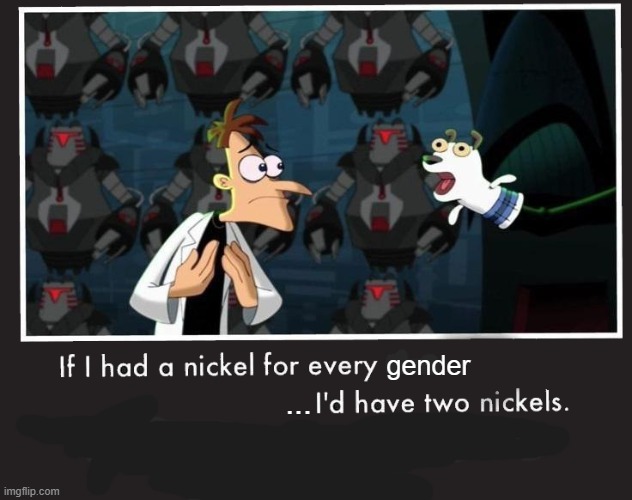 there are two genders. | gender; ... | image tagged in doof if i had a nickel | made w/ Imgflip meme maker