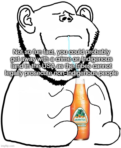 Jarritos | Not so fun fact, you could probably get away with a crime on Indigenous land in the USA as the tribes cannot legally prosecute non-Indigenous people | image tagged in jarritos | made w/ Imgflip meme maker